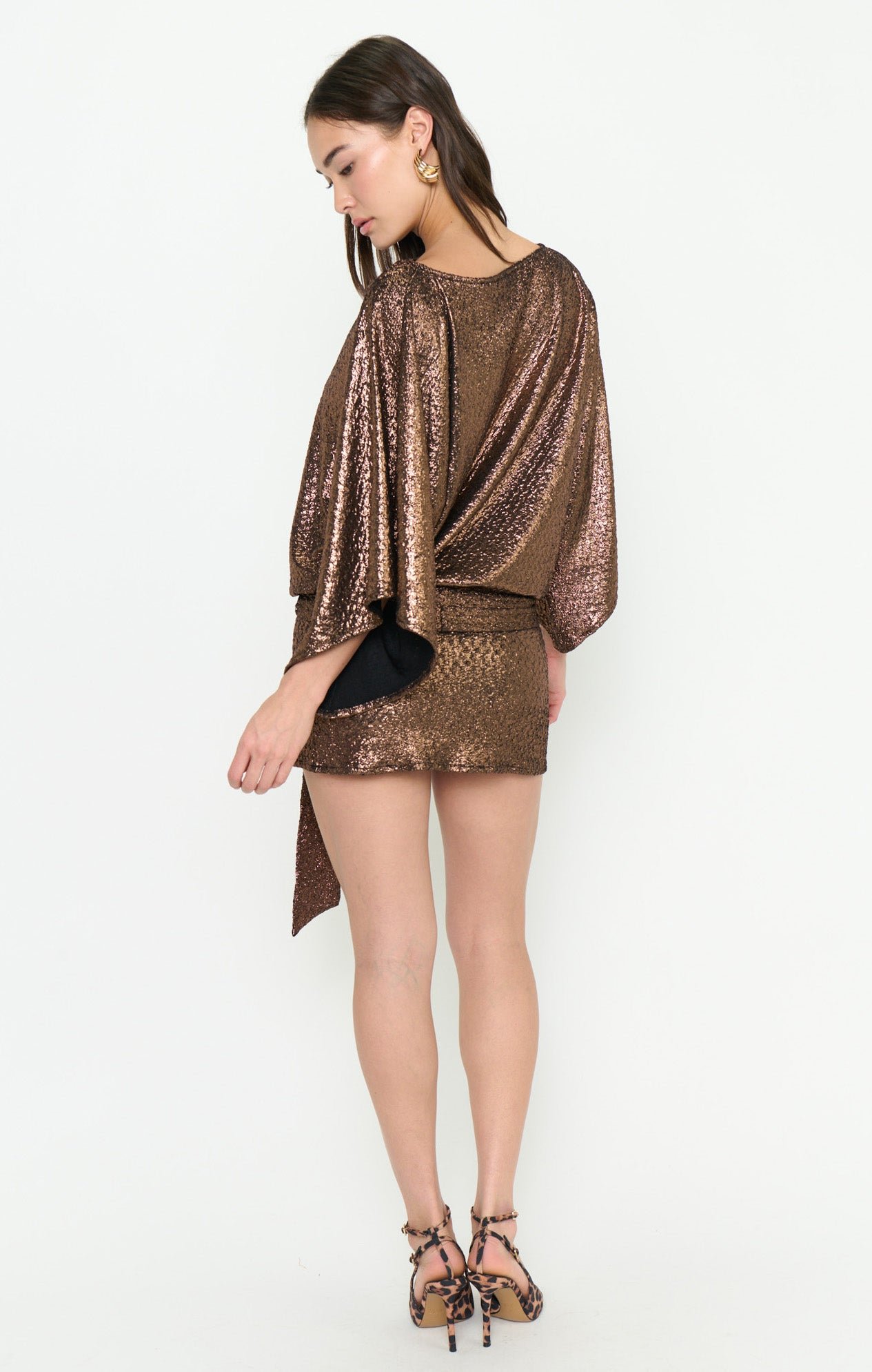 Fonda Mini Dress ~ Bronze Metallic Stretch - Image 3