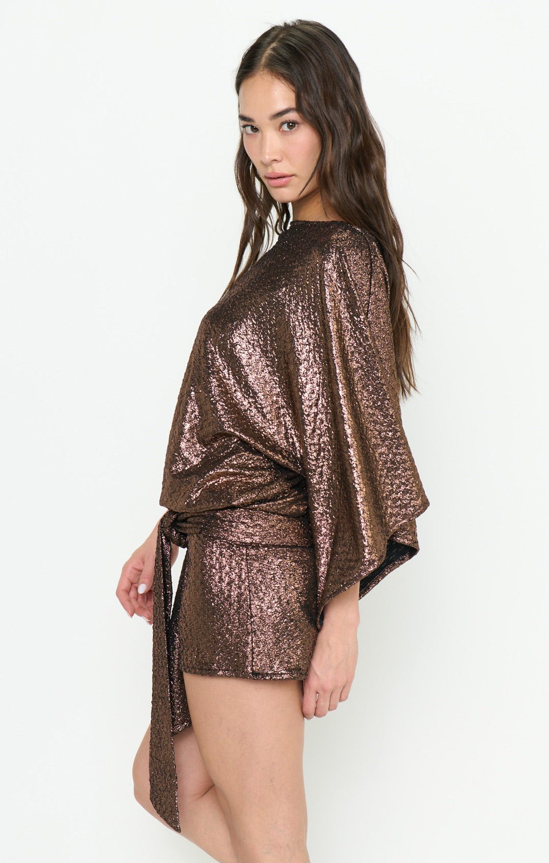 Fonda Mini Dress ~ Bronze Metallic Stretch - Image 4